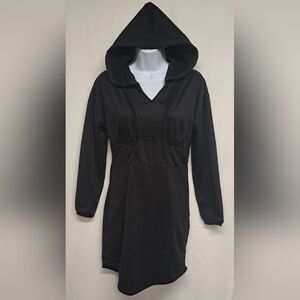 Nobo No Boundaries M 7-9 Black Hoodie Dress Above Knee Ling Sleeve Drawstring